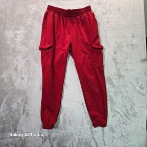Indero Sweatpants Mens L/XL Red Fleece Lined Mid Rise Athletic Gym Cargo Pockets